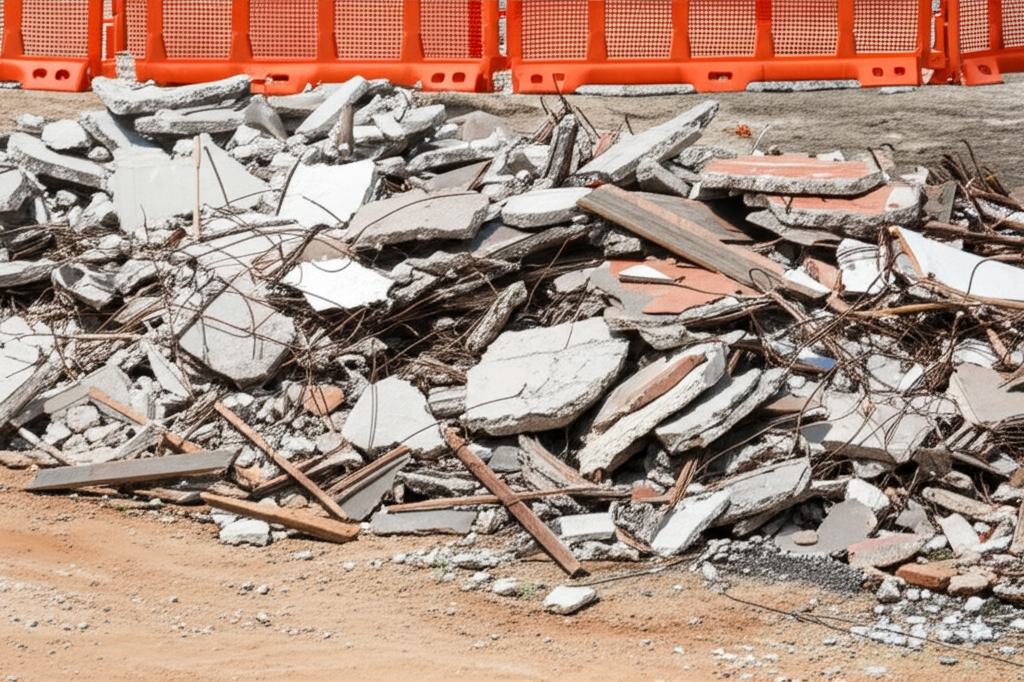 Construction waste materials at a building site