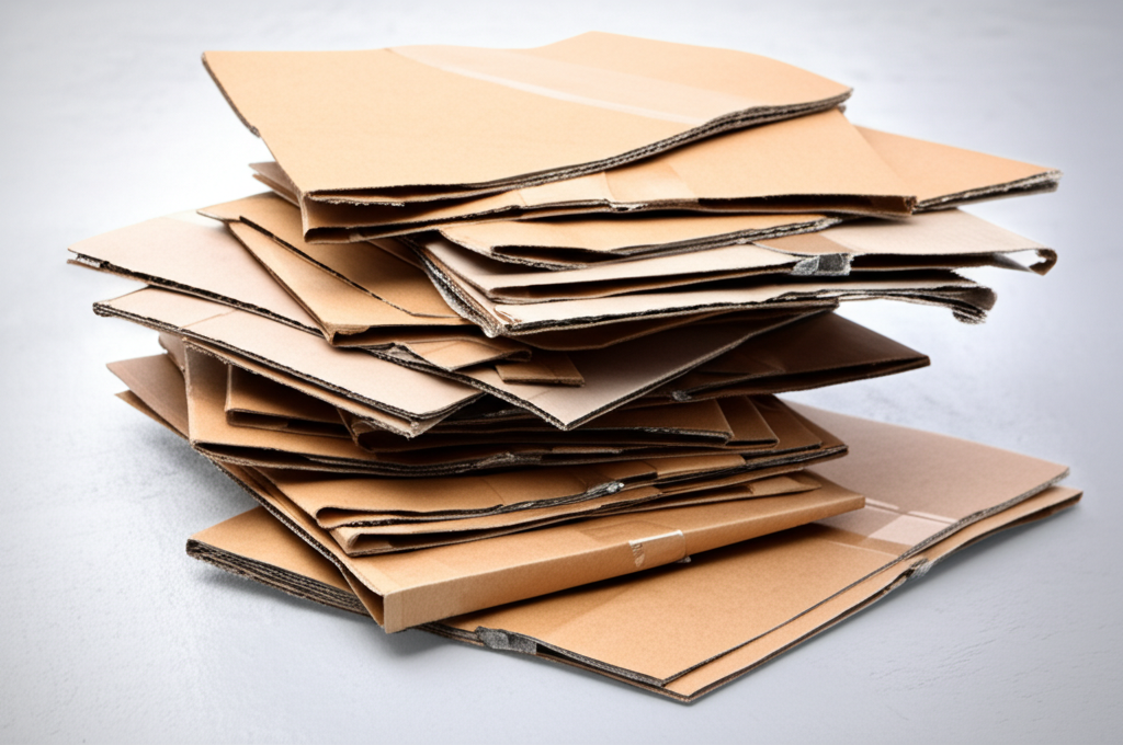 Flattened cardboard boxes ready for recycling